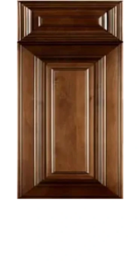 Charleston Saddle raised-panel cabinet door in a warm saddle finish for timeless kitchen designs
