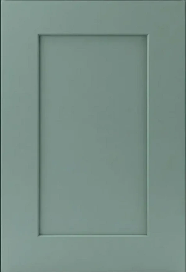 Shaker Jade cabinet door with a recessed center panel and rich green painted finish