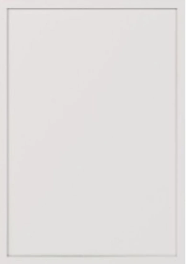 Slim shaker dove white cabinet door with a narrow recessed panel and smooth painted finish