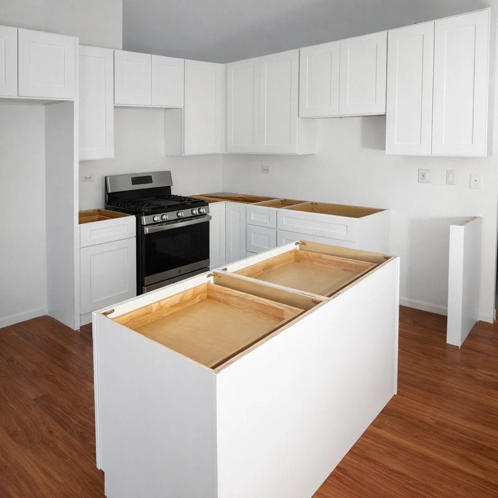 White shaker kitchen cabinets installed in a Mundelein, IL project