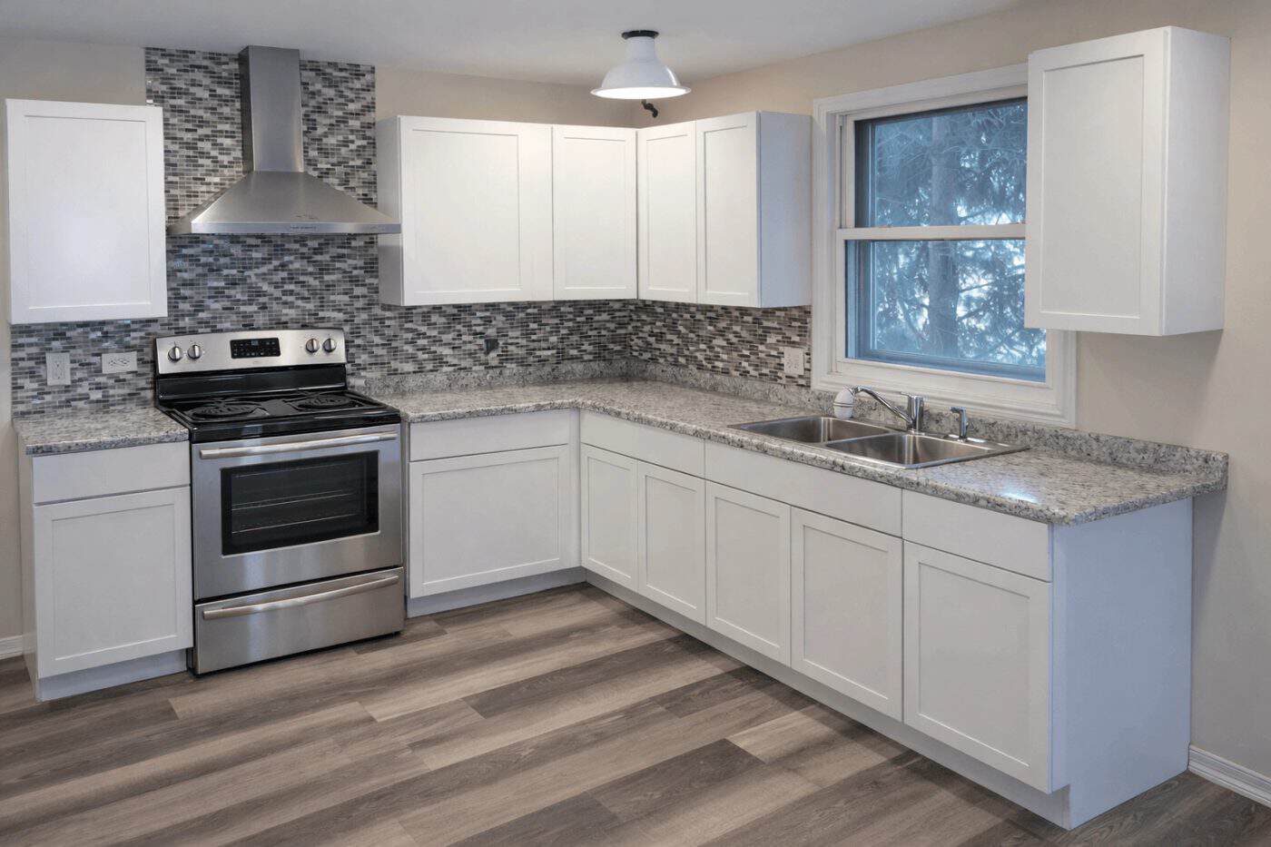 White shaker kitchen cabinets installed in a Morton Grove, IL project