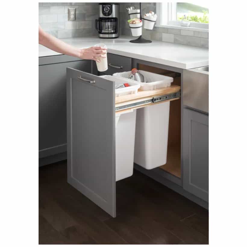 Wood-frame pull-out trash and recycling cabinet