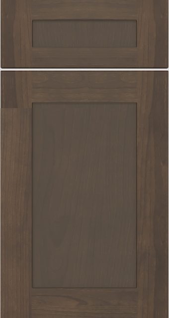 Rustic wood shaker cabinet door with a warm wood-tone finish